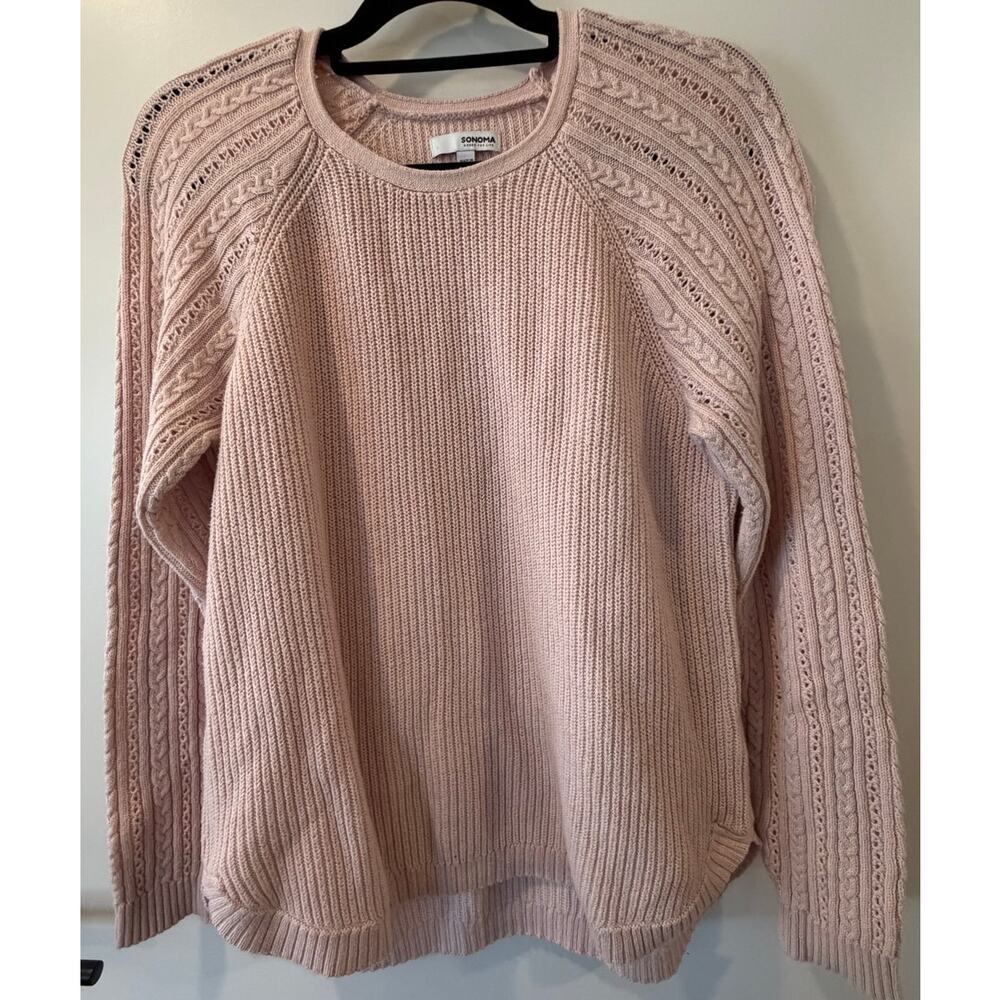 Light Pink Cable Knit Sweater Womens Medium Sonoma